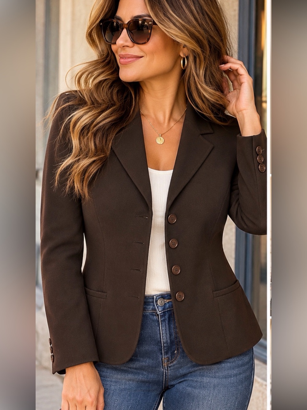 Vertigo Paris Brown Blazer M Made in France Vintage Tailored Jacket